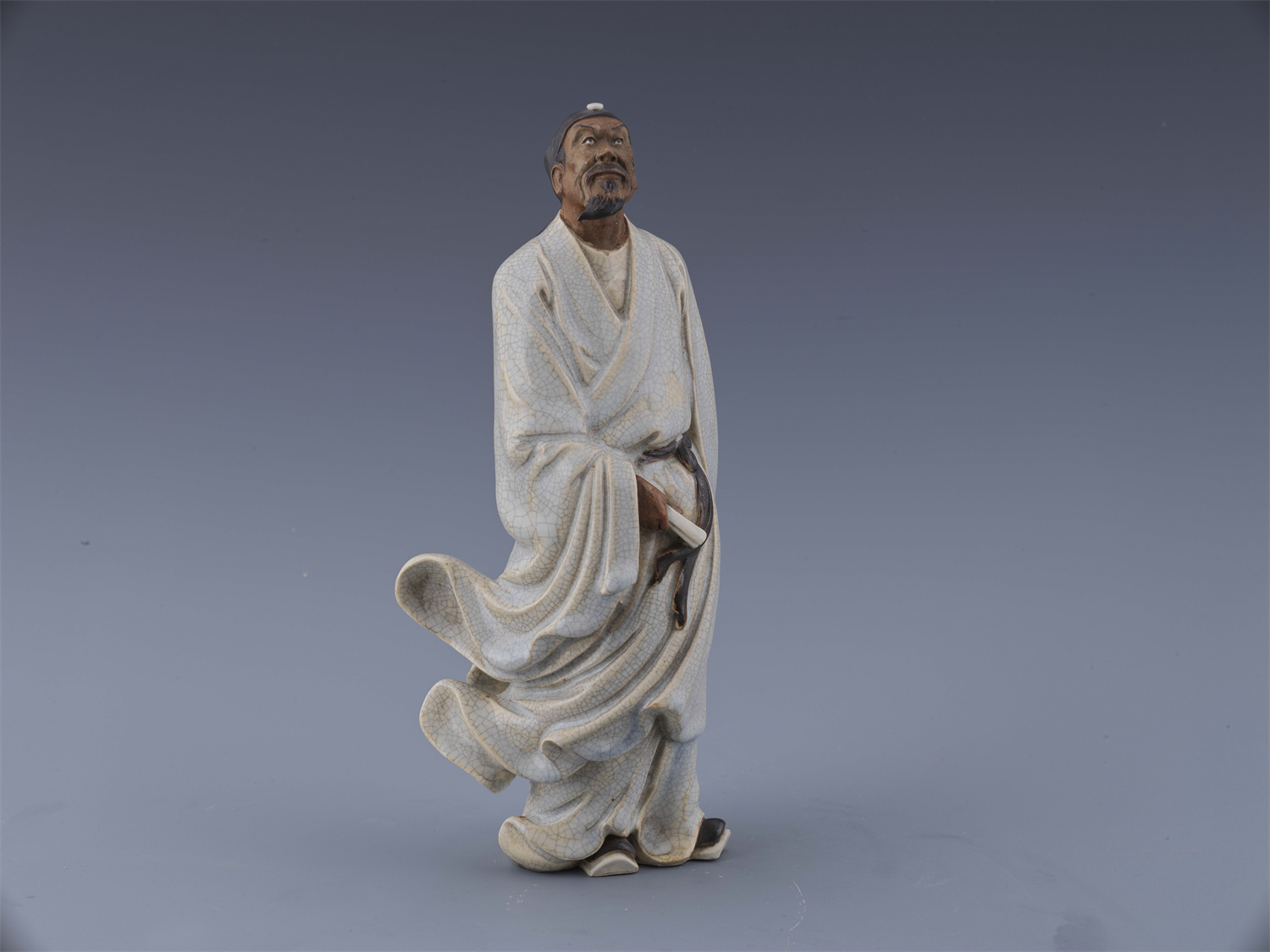 现代石湾窑青釉杜甫像
