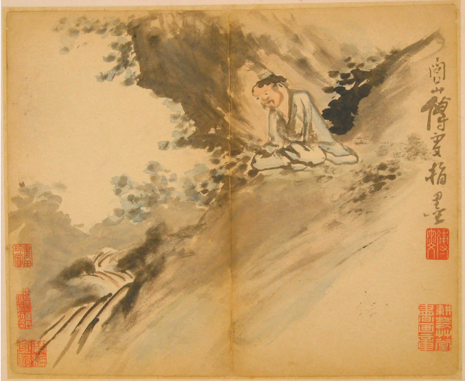 《指画听泉图册页》(清)傅雯 作